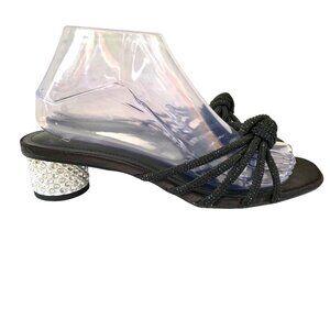 Zara Black Strappy Sandals Rhinestone Block Heels 38 Sexy Resort Beach Wedding
